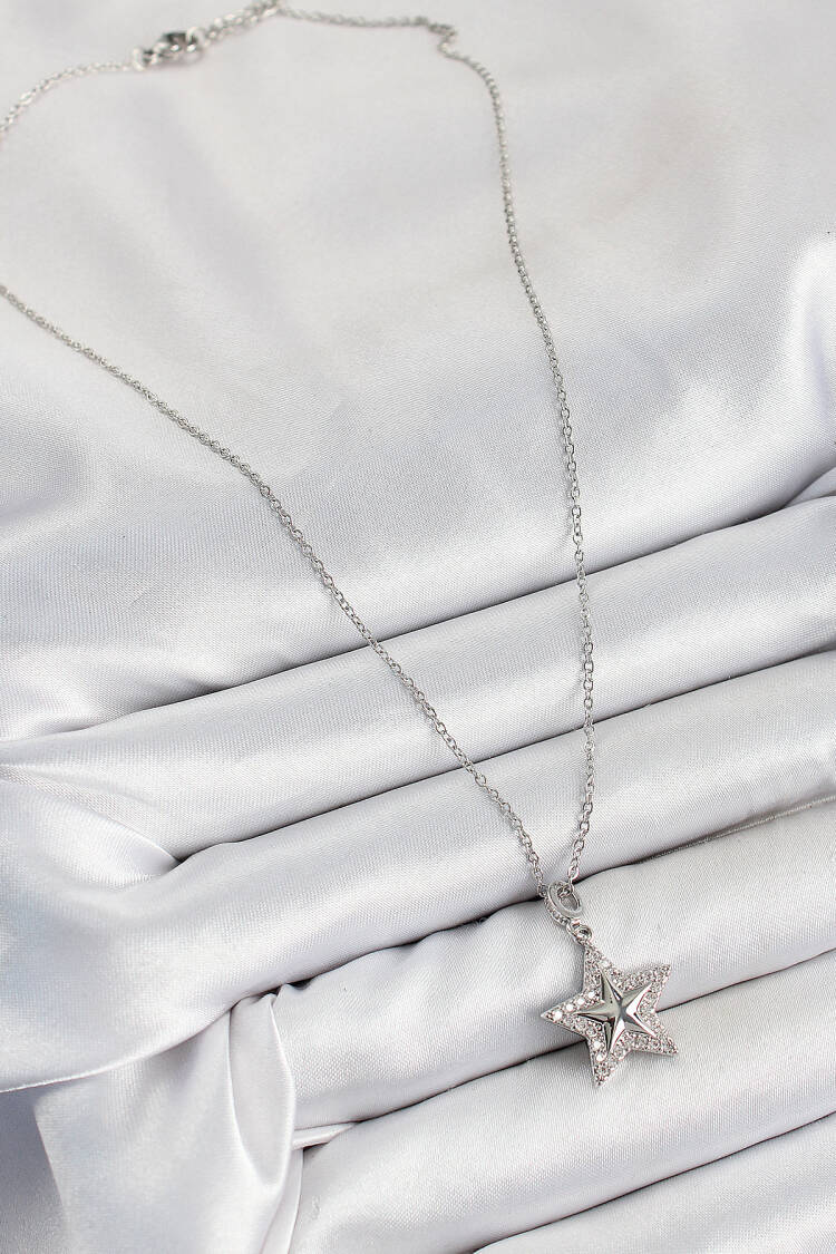 316l Steel Zircon Stone Star Model Silver Color Women Necklace