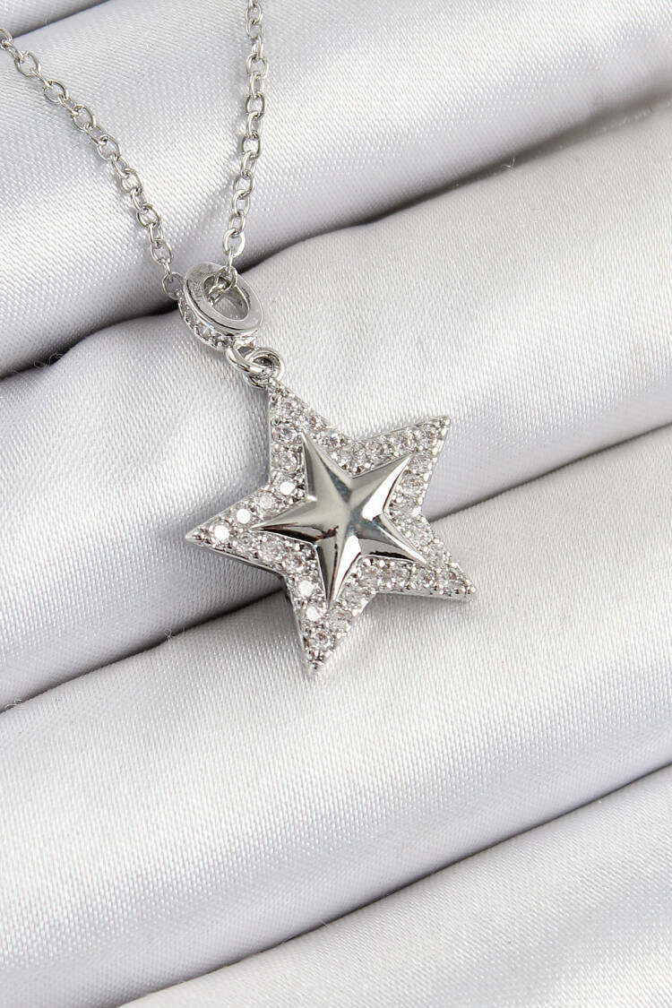 316l Steel Zircon Stone Star Model Silver Color Women Necklace - Brand: Ebijuteri - Women's Clothing Wholesale - Globality Store