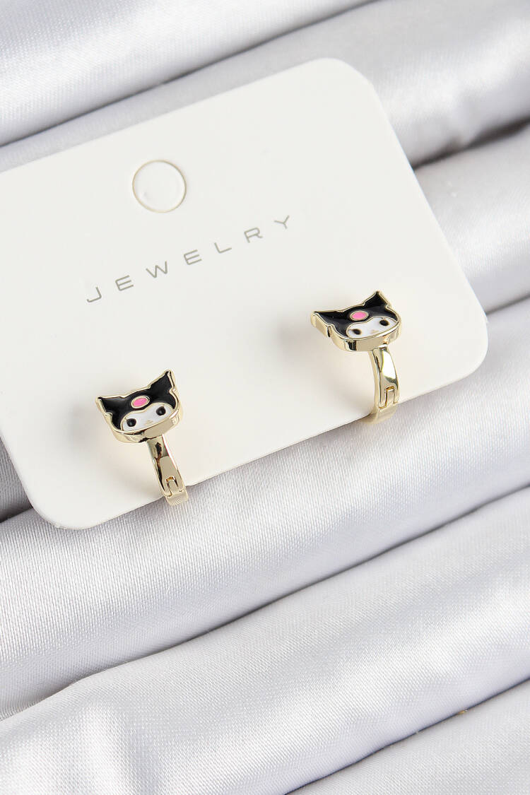 Brass Kuromi Model Gold Color Kids Earrings - Brand: Ebijuteri - Women's Clothing Wholesale - Globality Store