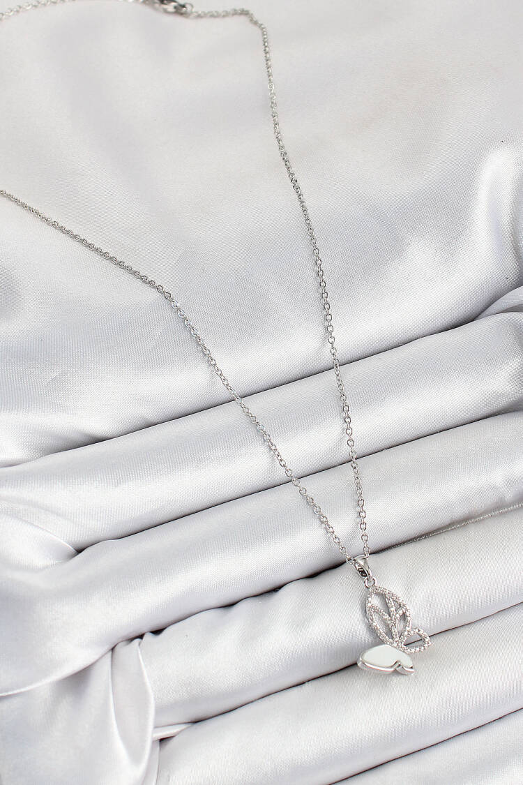 316l Steel Zircon Stone Butterfly Model Silver Color Women Necklace