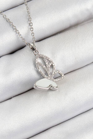 316l Steel Zircon Stone Butterfly Model Silver Color Women Necklace - Brand: Ebijuteri - Women's Clothing Wholesale - Globality Store