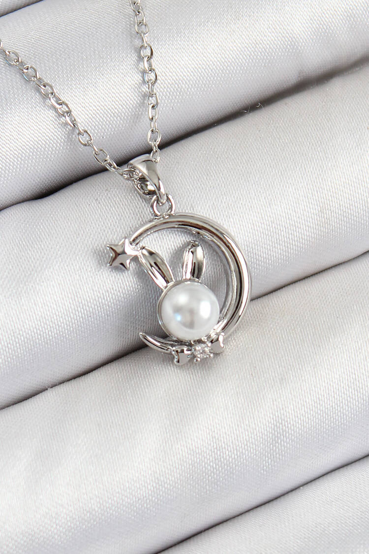 316l Steel Pearl Detailed Crescent Rabbit Model Silver Color Women Necklace - Brand: Ebijuteri - Women's Clothing Wholesale - Globality Store