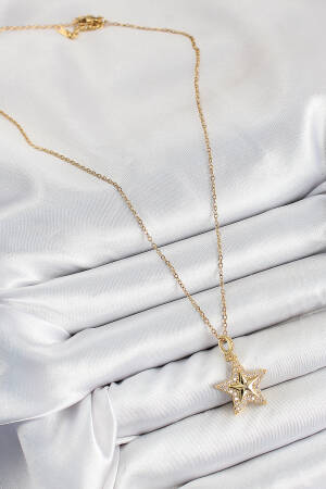 316l Steel Zircon Stone Star Model Gold Color Women Necklace - Brand: Ebijuteri - Women's Clothing Wholesale - Globality Store