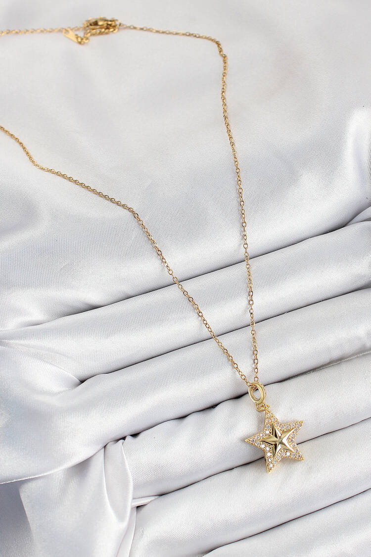 316l Steel Zircon Stone Star Model Gold Color Women Necklace