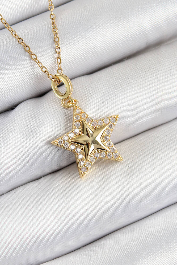 316l Steel Zircon Stone Star Model Gold Color Women Necklace - Brand: Ebijuteri - Women's Clothing Wholesale - Globality Store