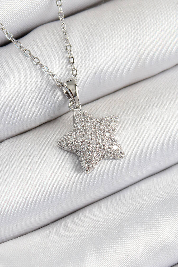 316l Steel Zircon Stone Star Model Silver Color Women Necklace - Brand: Ebijuteri - Women's Clothing Wholesale - Globality Store