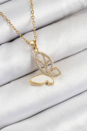 316l Steel Zircon Stone Butterfly Model Gold Color Women Necklace - Brand: Ebijuteri - Women's Clothing Wholesale - Globality Store