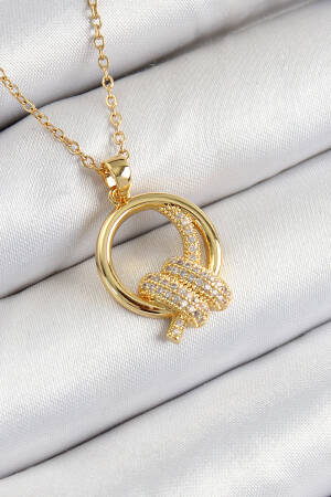 316l Steel Zircon Stone Knot Model Gold Color Women Necklace - Brand: Ebijuteri - Women's Clothing Wholesale - Globality Store