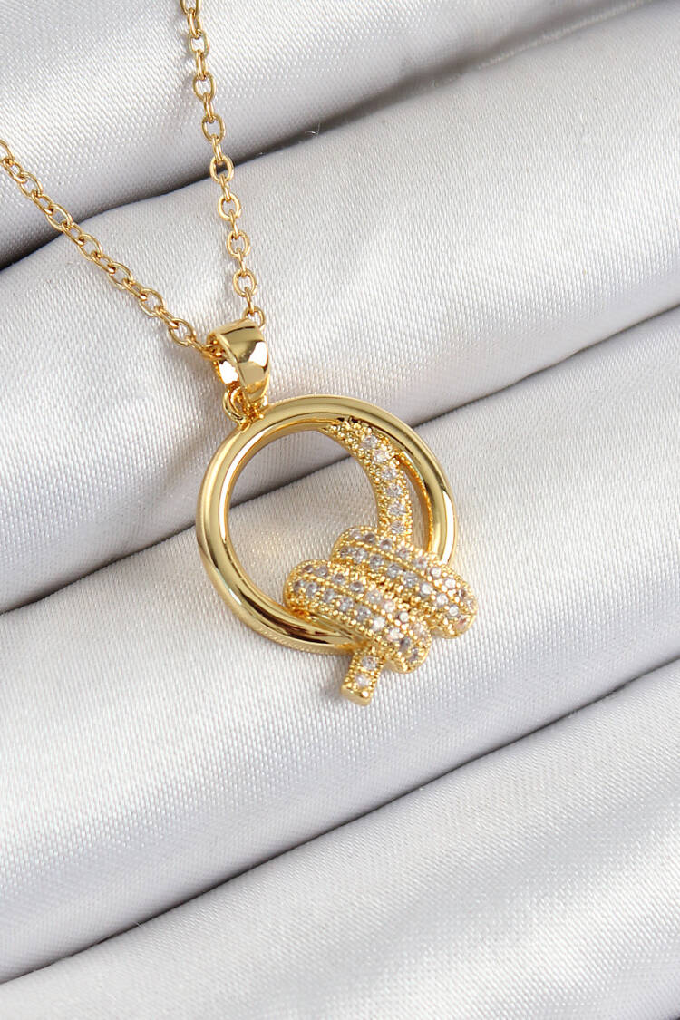 316l Steel Zircon Stone Knot Model Gold Color Women Necklace - Brand: Ebijuteri - Women's Clothing Wholesale - Globality Store