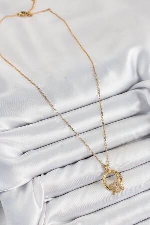 316l Steel Zircon Stone Knot Model Gold Color Women Necklace - Brand: Ebijuteri - Women's Clothing Wholesale - Globality Store