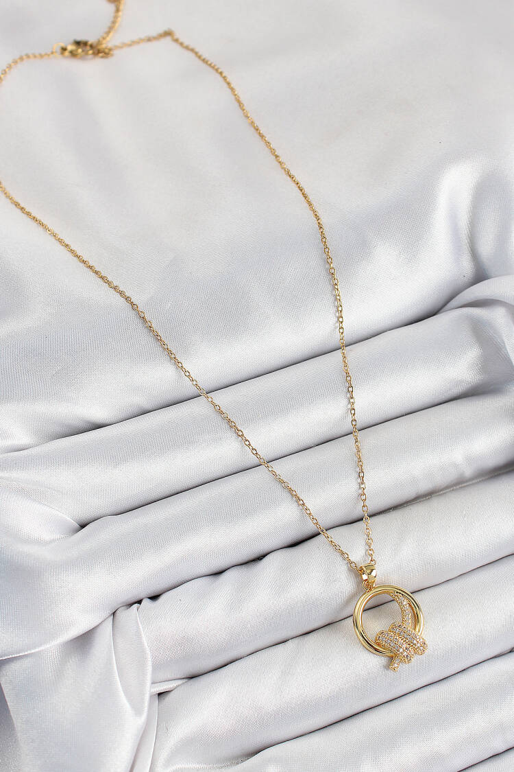 316l Steel Zircon Stone Knot Model Gold Color Women Necklace