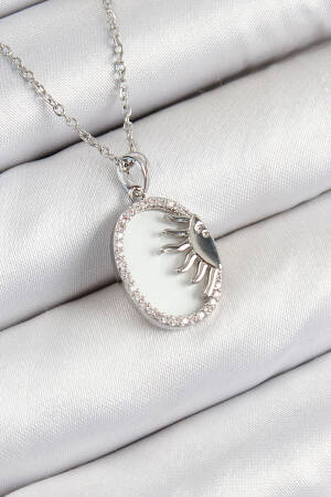 316l Steel Zircon Stone Half Sun Pattern Silver Color Women Necklace - Brand: Ebijuteri - Women's Clothing Wholesale - Globality Store