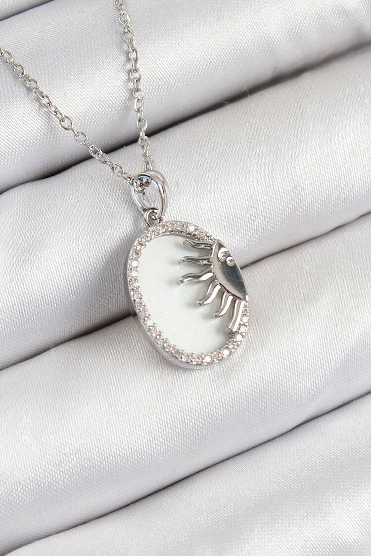 316l Steel Zircon Stone Half Sun Pattern Silver Color Women Necklace - Brand: Ebijuteri - Women's Clothing Wholesale - Globality Store
