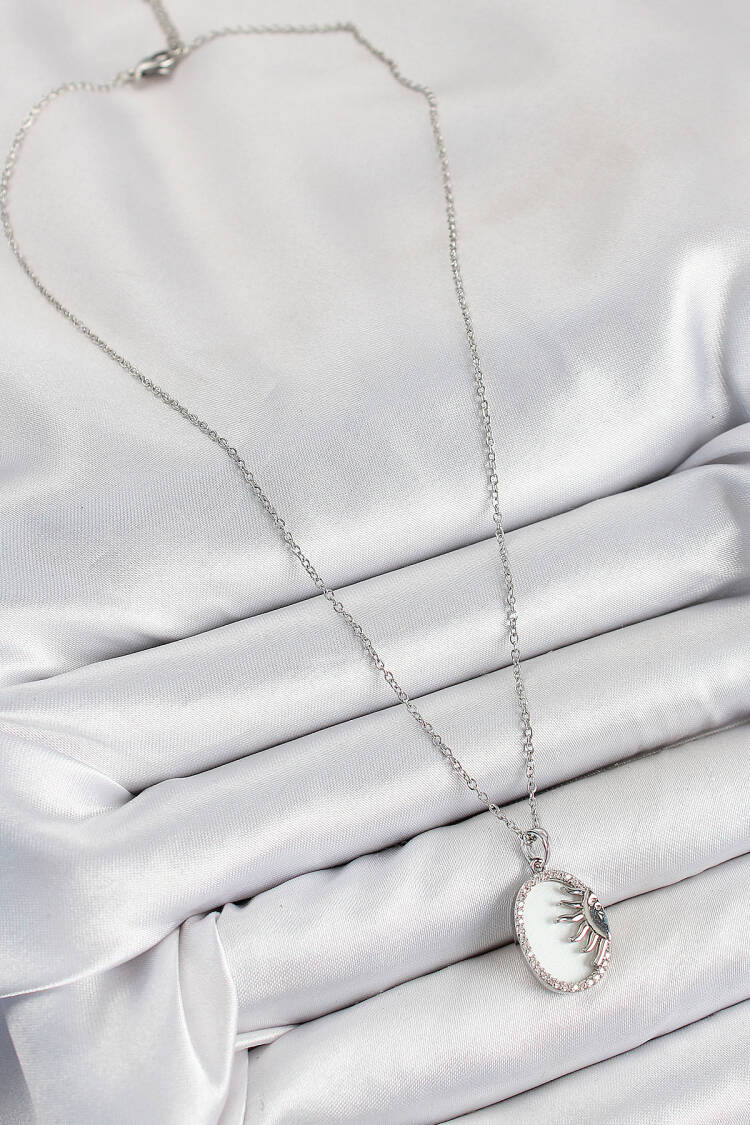 316l Steel Zircon Stone Half Sun Pattern Silver Color Women Necklace