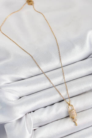 316l Steel Zircon Stone Lock And Rocking Key Model Gold Color Women Necklace - Brand: Ebijuteri - Women's Clothing Wholesale - Globality Store