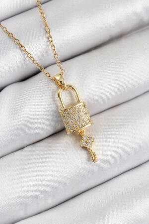 316l Steel Zircon Stone Lock And Rocking Key Model Gold Color Women Necklace - Brand: Ebijuteri - Women's Clothing Wholesale - Globality Store