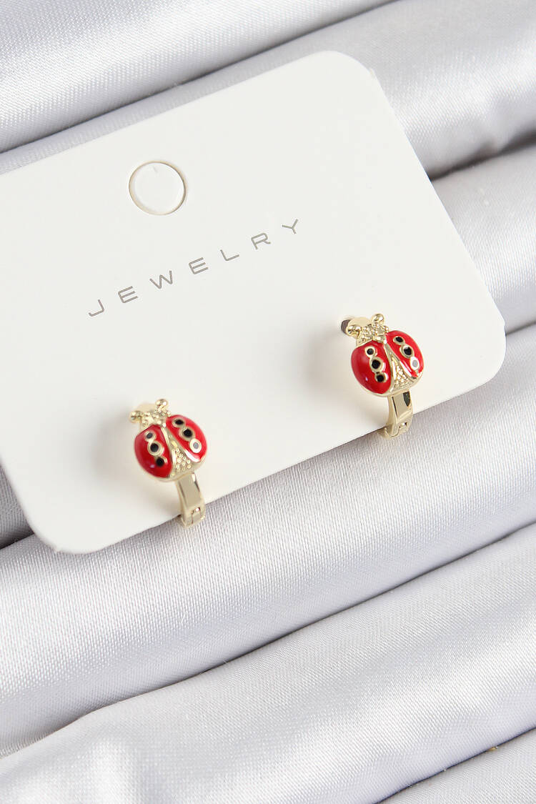 Brass Ladybug Model Gold Color Kids Earrings - Brand: Ebijuteri - Women's Clothing Wholesale - Globality Store