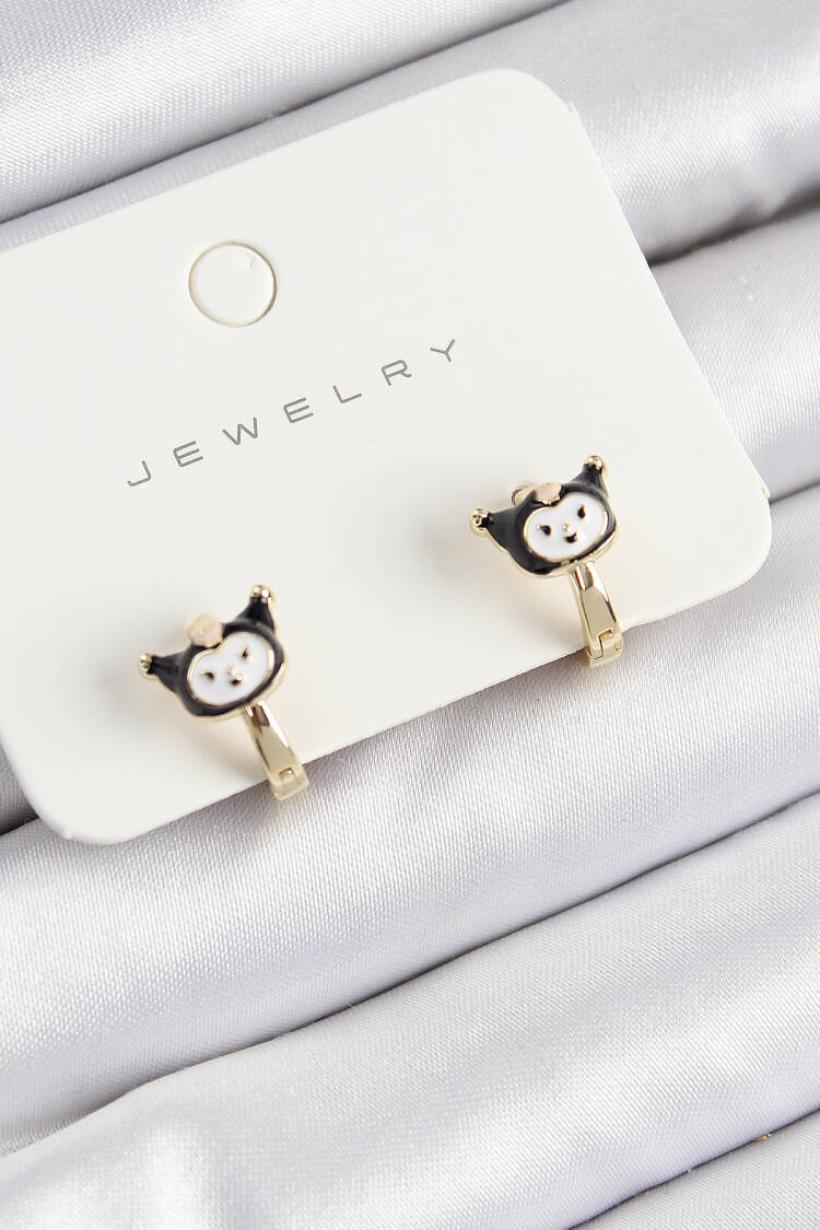Brass Kuromi Model Gold Color Kids Earrings - Brand: Ebijuteri - Women's Clothing Wholesale - Globality Store