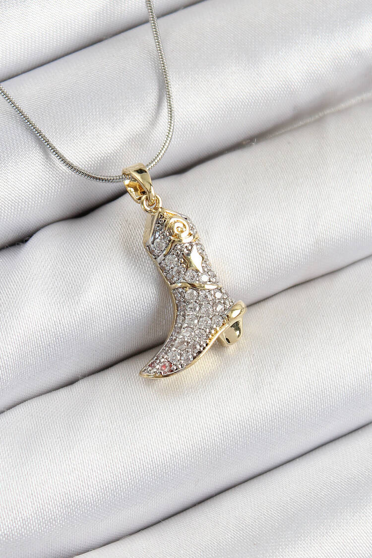 316l Steel Zircon Stone Boots Model Silver Color Women Necklace - Brand: Ebijuteri - Women's Clothing Wholesale - Globality Store