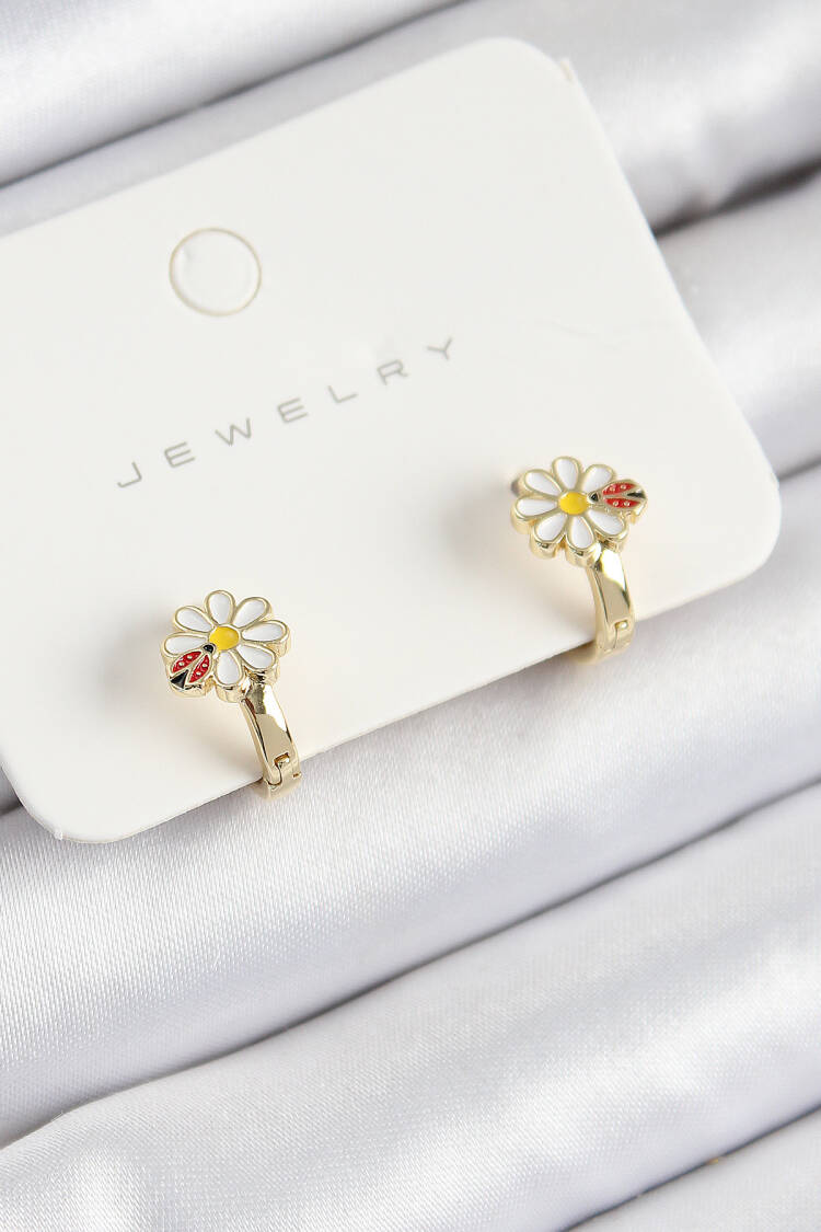 Brass Daisy Pattern Gold Color Kids Earrings - Brand: Ebijuteri - Women's Clothing Wholesale - Globality Store