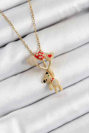316l Steel Zircon Stone Flying Balloon Teddy Bear Model Gold Color Women Necklace - Brand: Ebijuteri - Women's Clothing Wholesale - Globality Store