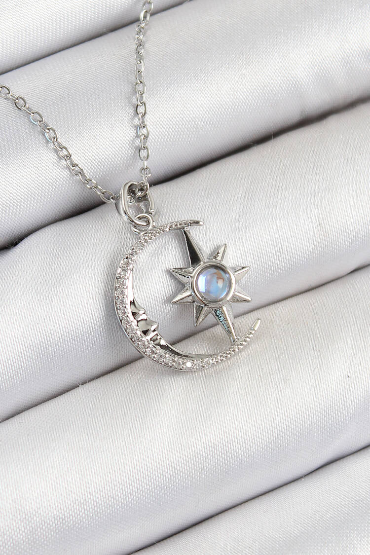 316l Steel Zircon Stone Pole Starry Crescent Model Silver Color Women Necklace - Brand: Ebijuteri - Women's Clothing Wholesale - Globality Store