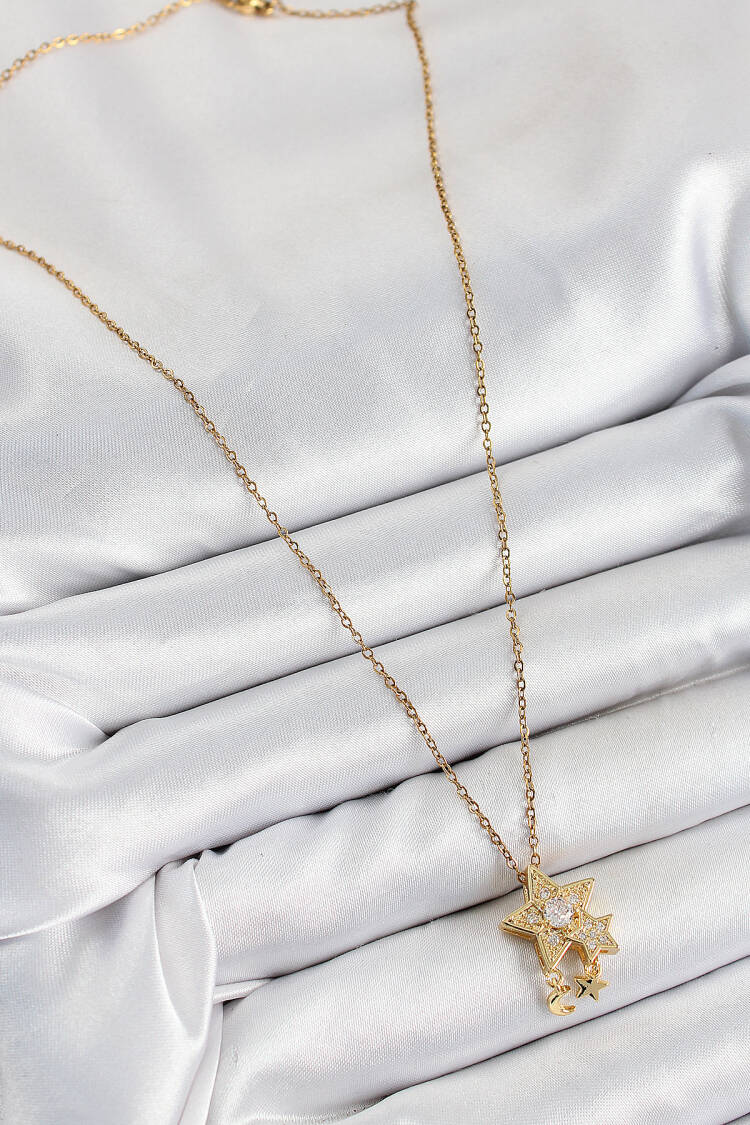 316l Steel Zircon Stone Rocking Star Model Gold Color Women Necklace