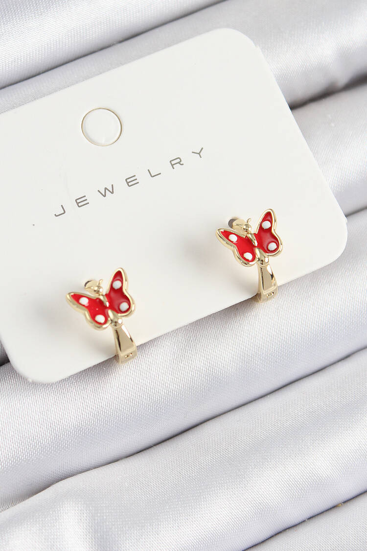 Brass Butterfly Pattern Gold Color Kids Earrings - Brand: Ebijuteri - Women's Clothing Wholesale - Globality Store