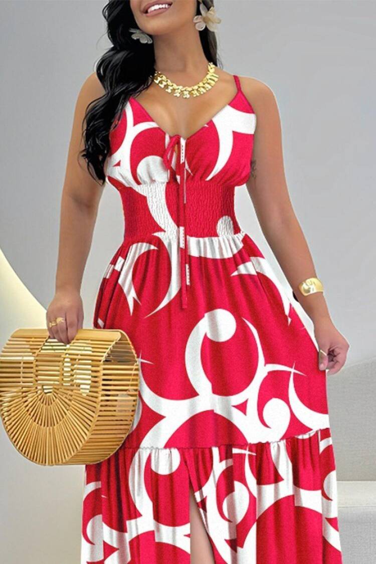 Red Fit And Flare Sleeveless Sweetheart Neck Dress