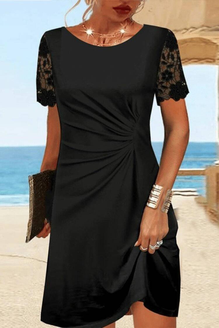 Elegant Black Sheath Dress With Short Sleeves - Brand: Janes - Women's Clothing Wholesale - Globality Store