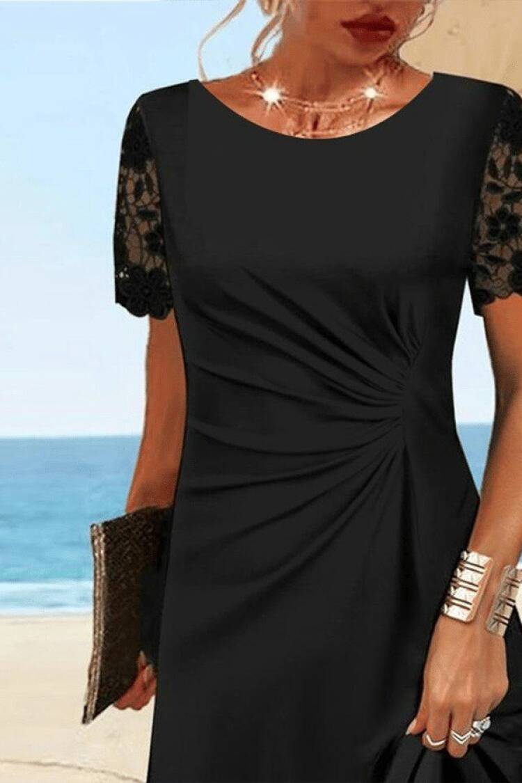 Elegant Black Sheath Dress With Short Sleeves