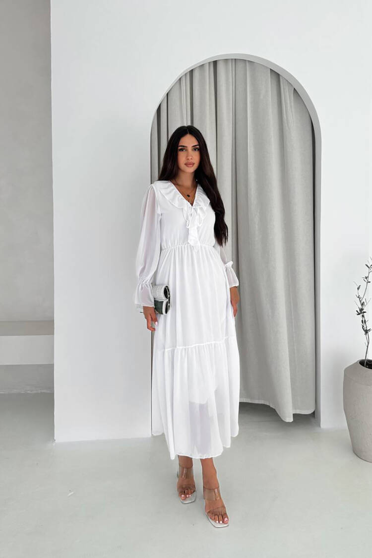 Elegant A-Line Midi Dress With Ruffle Sleeves