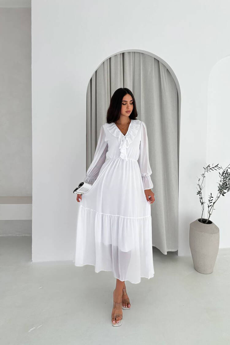 Elegant A-Line Midi Dress With Ruffle Sleeves