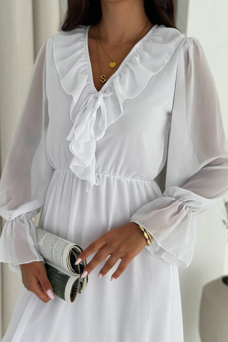 Elegant A-Line Midi Dress With Ruffle Sleeves