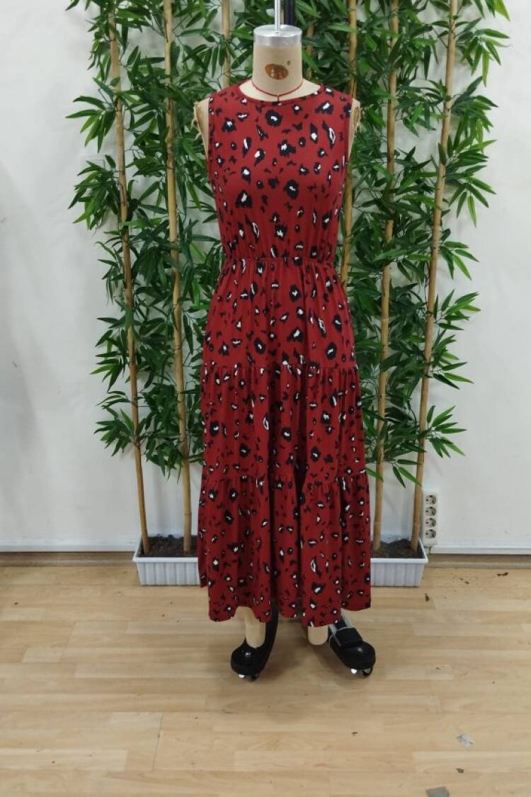 Brown A-Line Dress With Animal Print