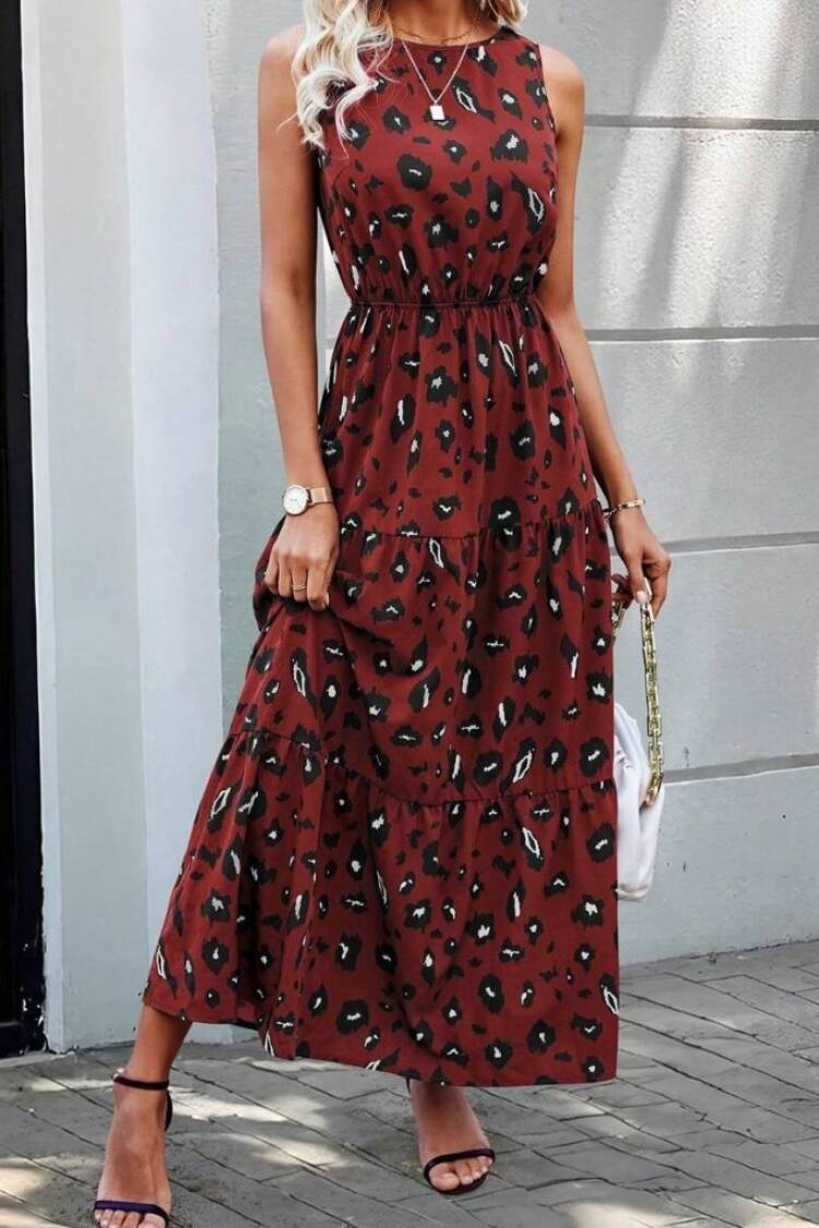 Brown A-Line Dress With Animal Print