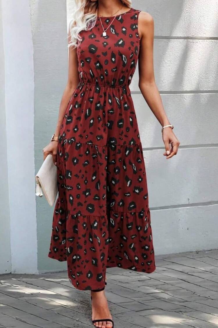 Brown A-Line Dress With Animal Print