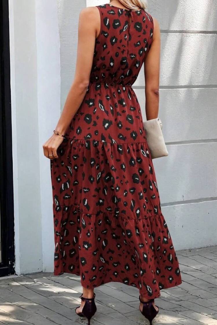 Brown A-Line Dress With Animal Print