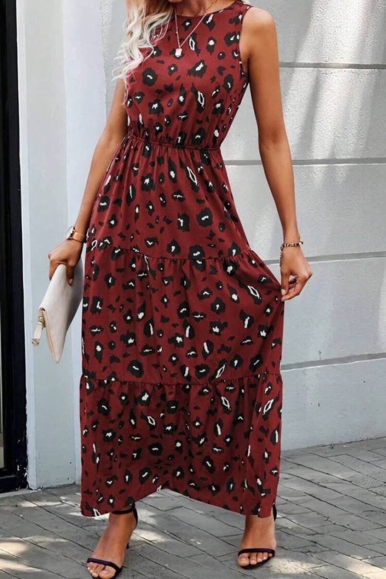 Brown A-Line Dress With Animal Print
