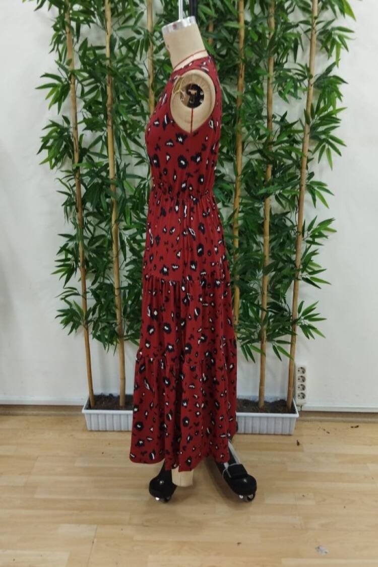 Brown A-Line Dress With Animal Print