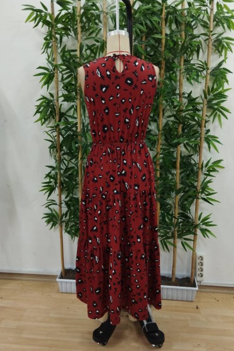 Brown A-Line Dress With Animal Print