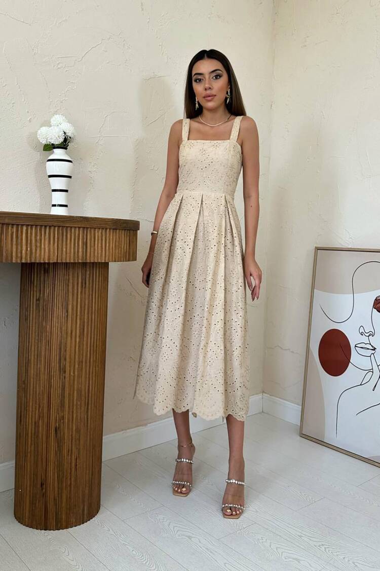 Fit And Flare Dress With Square Neck