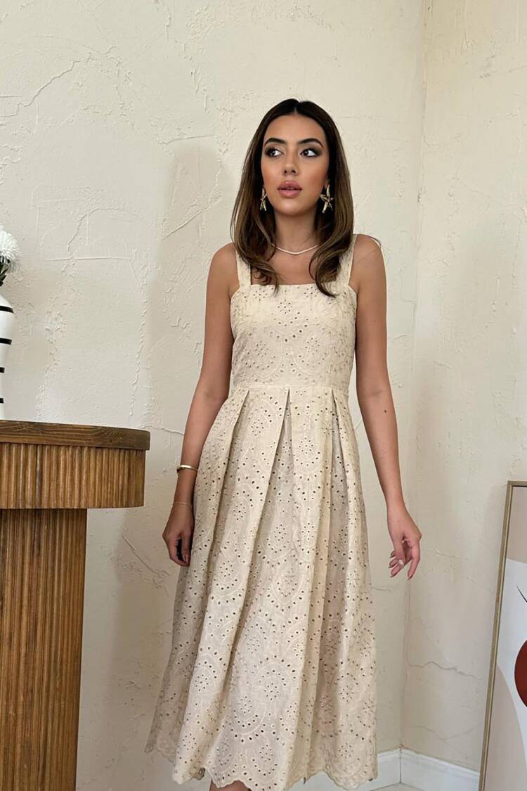 Fit And Flare Dress With Square Neck