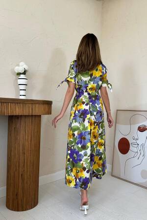 Yellow Floral Shirt Dress With Ruffle Sleeves