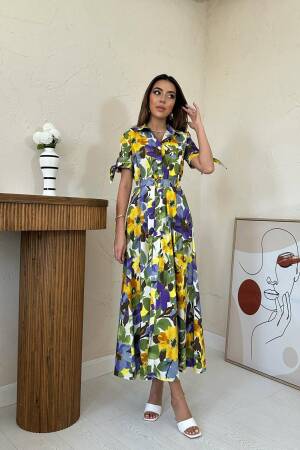 Yellow Floral Shirt Dress With Ruffle Sleeves