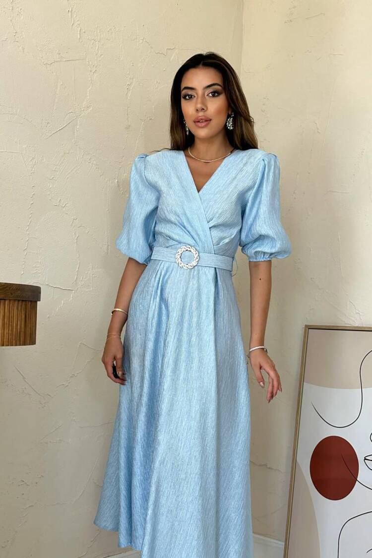 ElegantWrap Dress With Puff Half Sleeves