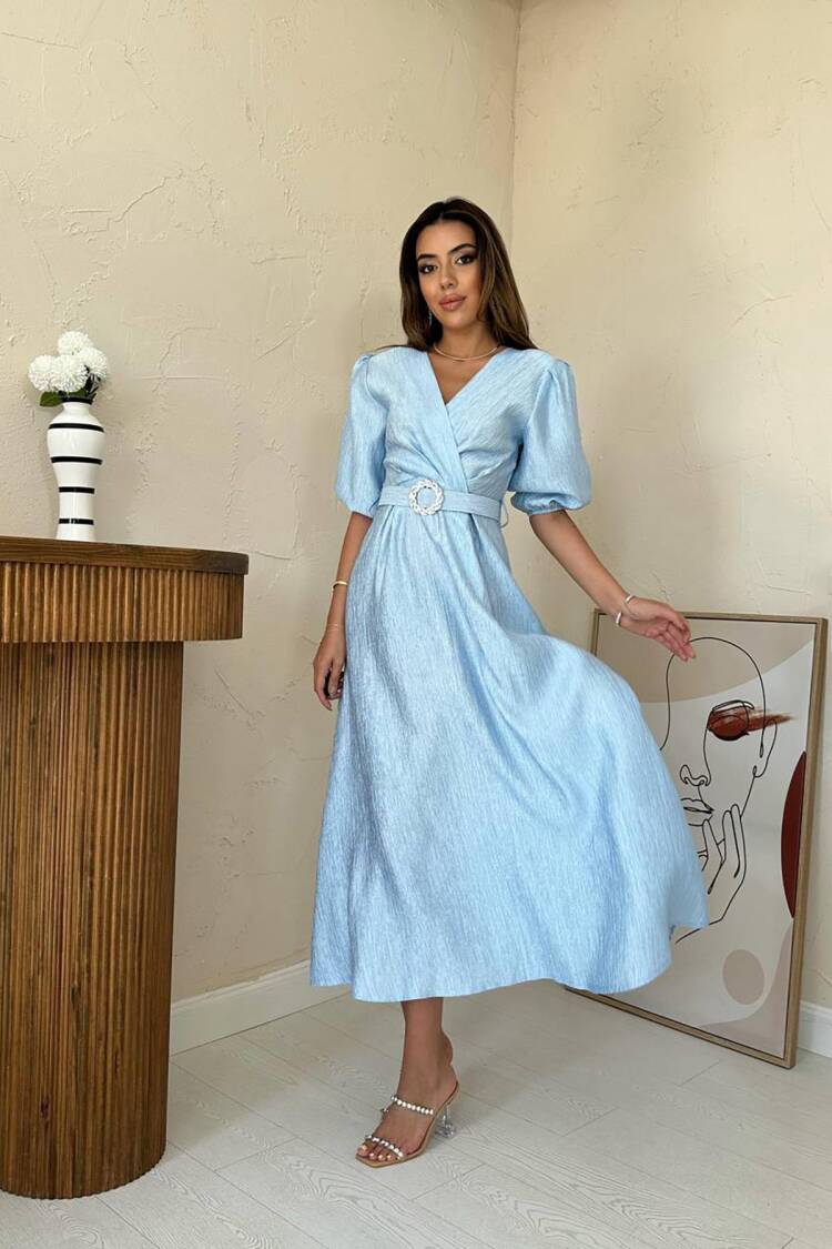 ElegantWrap Dress With Puff Half Sleeves
