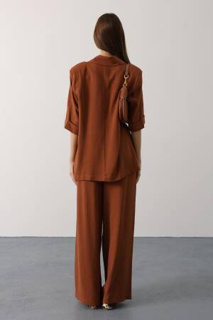 Elegant Suit With Notched Neck And Wide Leg Palazzo