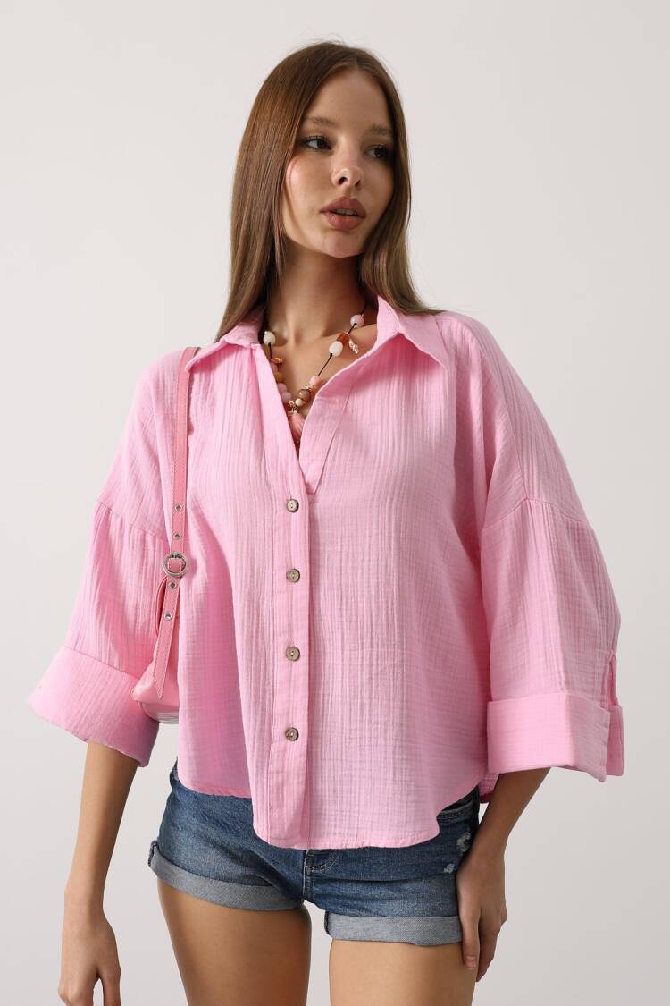 Oversized Casual Shirt With Notched Neck