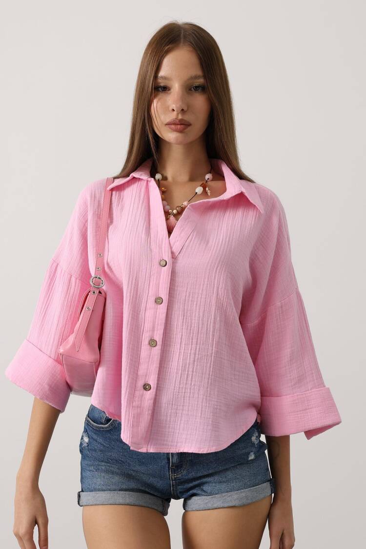 Oversized Casual Shirt With Notched Neck